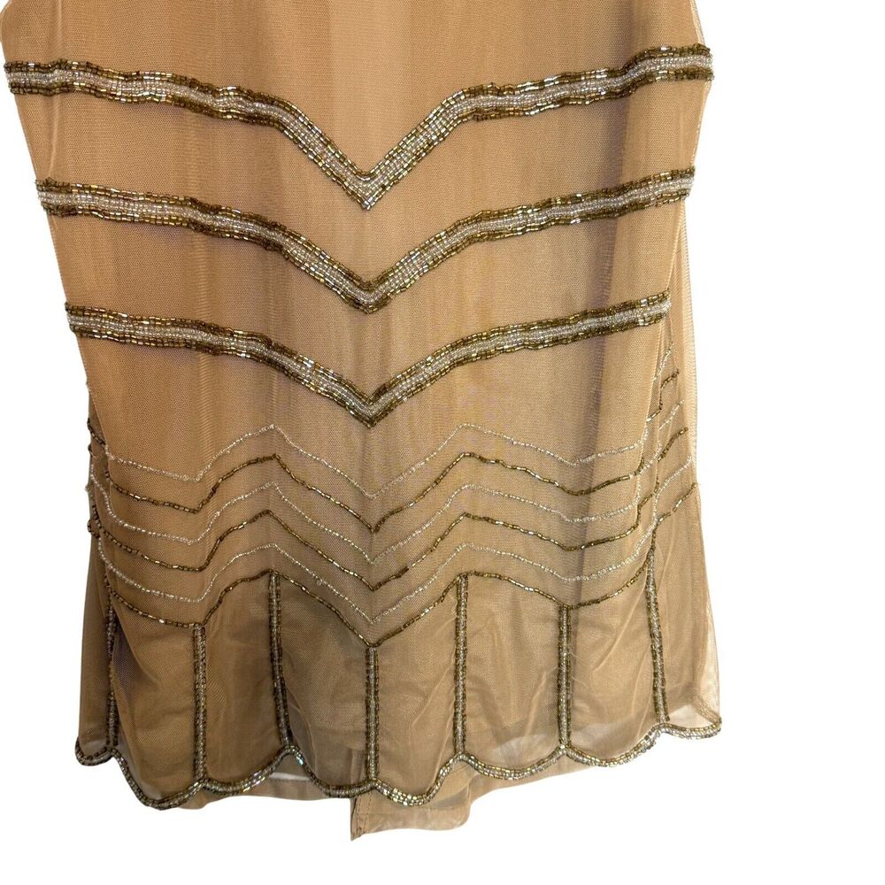 Buckle Sheer Mesh Lined‎ Back Tie Tan Gold Beaded Tank Top Size Small NWT - Picture 6 of 15
